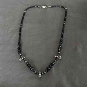 Stone and cast cat bead necklace